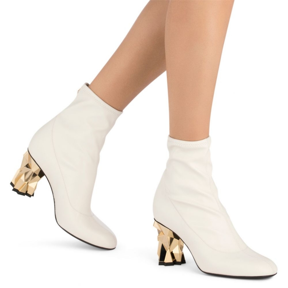 GIUSEPPE ZANOTTI Leather Stretch 80mm White Silver Block Heel Sock Booties sz 41